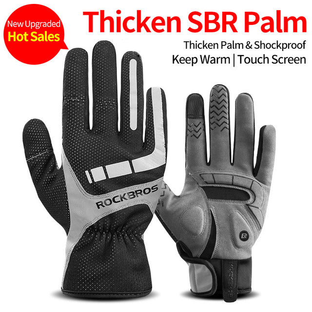 ROCKBROS Windproof Cycling Gloves Touch Screen Riding MTB Bike Bicycle Gloves Thermal Warm Motorcycle Winter Autumn Bike Gloves
