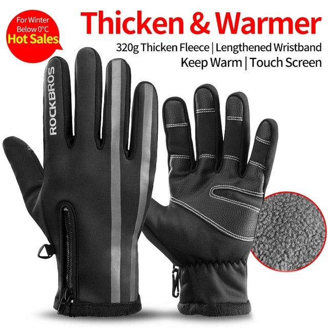 ROCKBROS Windproof Cycling Gloves Touch Screen Riding MTB Bike Bicycle Gloves Thermal Warm Motorcycle Winter Autumn Bike Gloves
