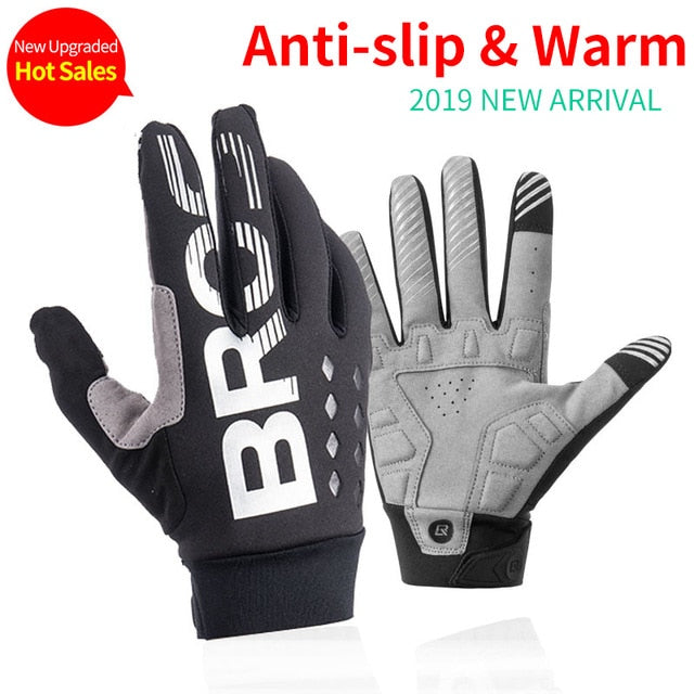 ROCKBROS Cycling Bike Gloves Touch Screen Windproof Long Gloves Bicycle Warm Full Finger Autumn Winter Motorcycle Bike Gloves