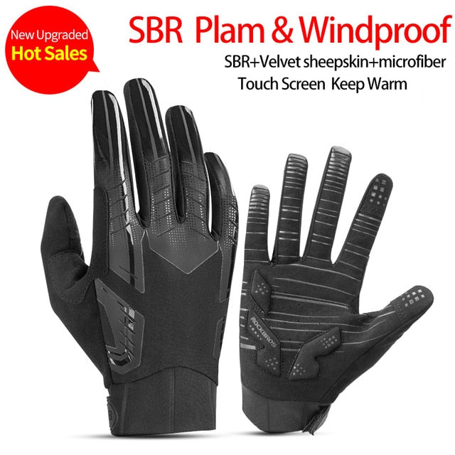 ROCKBROS Cycling Bike Gloves Touch Screen Windproof Long Gloves Bicycle Warm Full Finger Autumn Winter Motorcycle Bike Gloves
