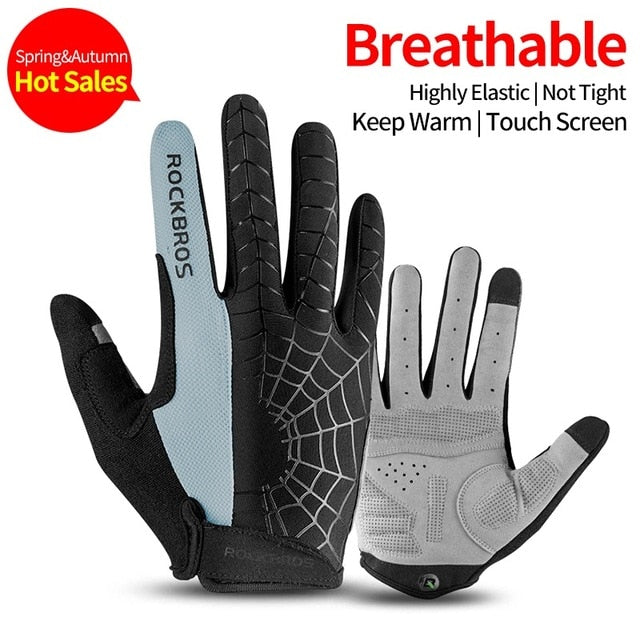 ROCKBROS Cycling Bike Gloves Touch Screen Windproof Long Gloves Bicycle Warm Full Finger Autumn Winter Motorcycle Bike Gloves
