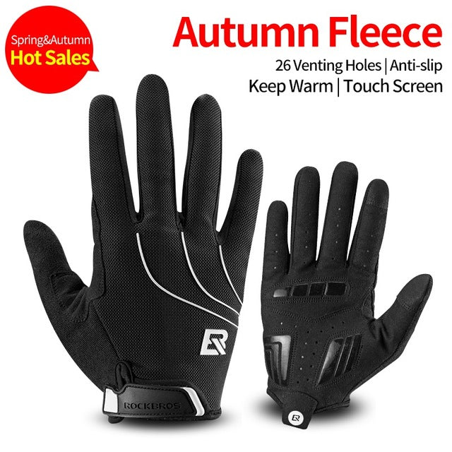ROCKBROS Cycling Bike Gloves Touch Screen Windproof Long Gloves Bicycle Warm Full Finger Autumn Winter Motorcycle Bike Gloves