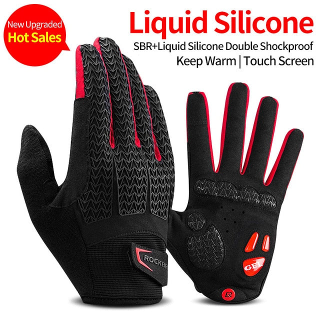 ROCKBROS Cycling Bike Gloves Touch Screen Windproof Long Gloves Bicycle Warm Full Finger Autumn Winter Motorcycle Bike Gloves