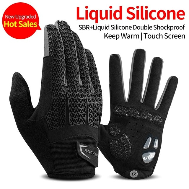 ROCKBROS Cycling Bike Gloves Touch Screen Windproof Long Gloves Bicycle Warm Full Finger Autumn Winter Motorcycle Bike Gloves