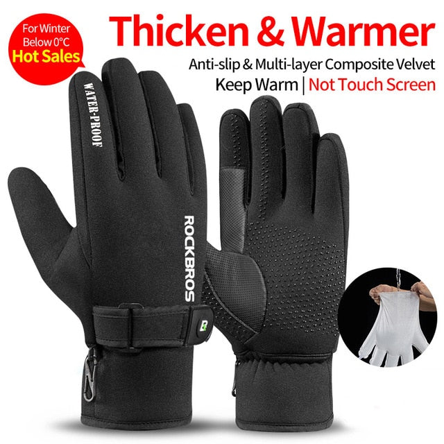 ROCKBROS Cycling Bike Gloves Touch Screen Windproof Long Gloves Bicycle Warm Full Finger Autumn Winter Motorcycle Bike Gloves