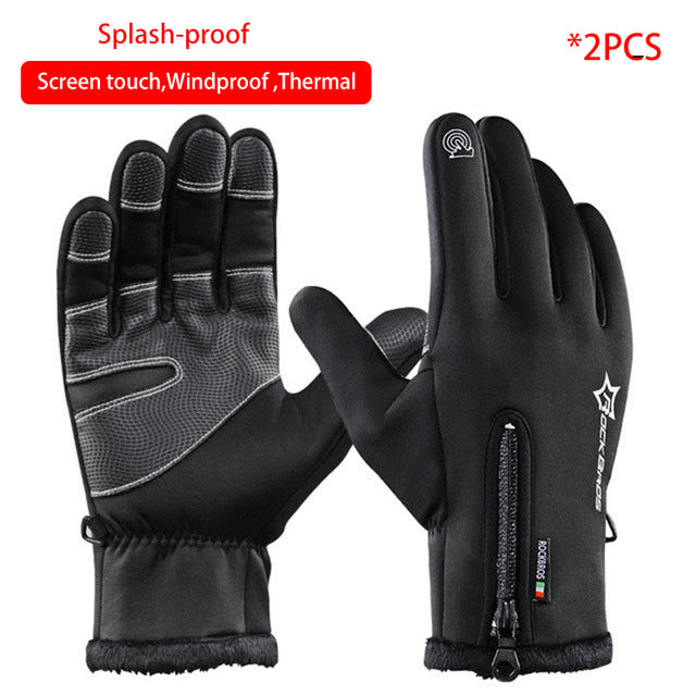 ROCKBROS Thermal Ski Gloves Men Women Winter Skiing Fleece Waterproof Snowboard Gloves Touch Screen Snow Motorcycle Warm Mittens