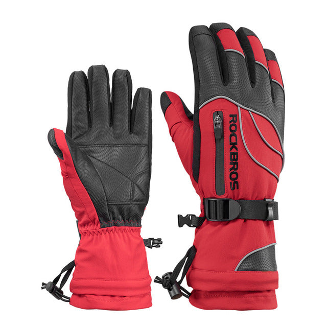ROCKBROS Ski Gloves Motorcycle Waterproof Fleece Thermal Gloves Snowboard Snowmobile Gloves Men Women Winter Snow Gloves Male
