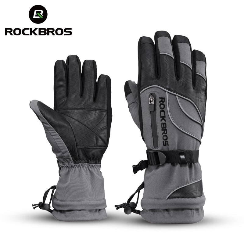 ROCKBROS Ski Gloves Motorcycle Waterproof Fleece Thermal Gloves Snowboard Snowmobile Gloves Men Women Winter Snow Gloves Male
