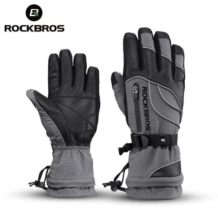 ROCKBROS Ski Gloves Motorcycle Waterproof Fleece Thermal Gloves Snowboard Snowmobile Gloves Men Women Winter Snow Gloves Male